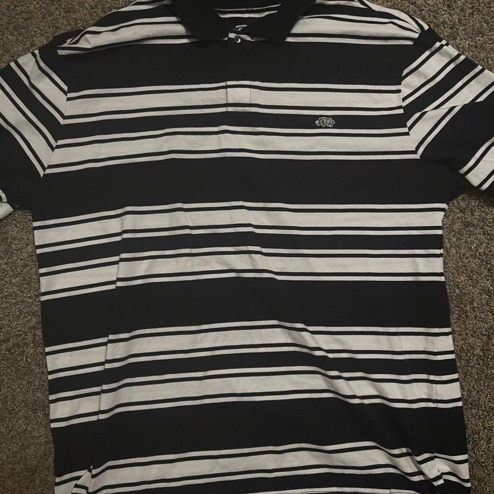 Ecko Unlimited Black and White Striped Polo